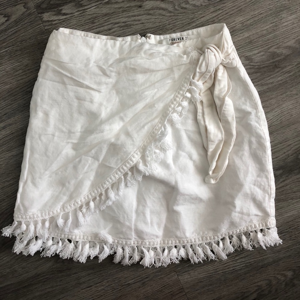 White wrap tassel mini skirt forever 21